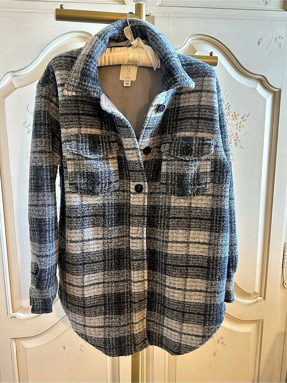 Joie Plaid Shirt Jacket in Gray & Black Size Small